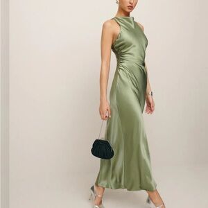 Reformation Green Satin Maxi Dress